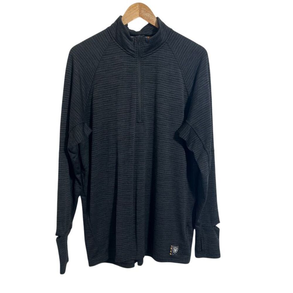 Ariat Rebar Gridwork Baselayer 1/4 Zip Men’s Pullover L Heather Gray Shirt Top